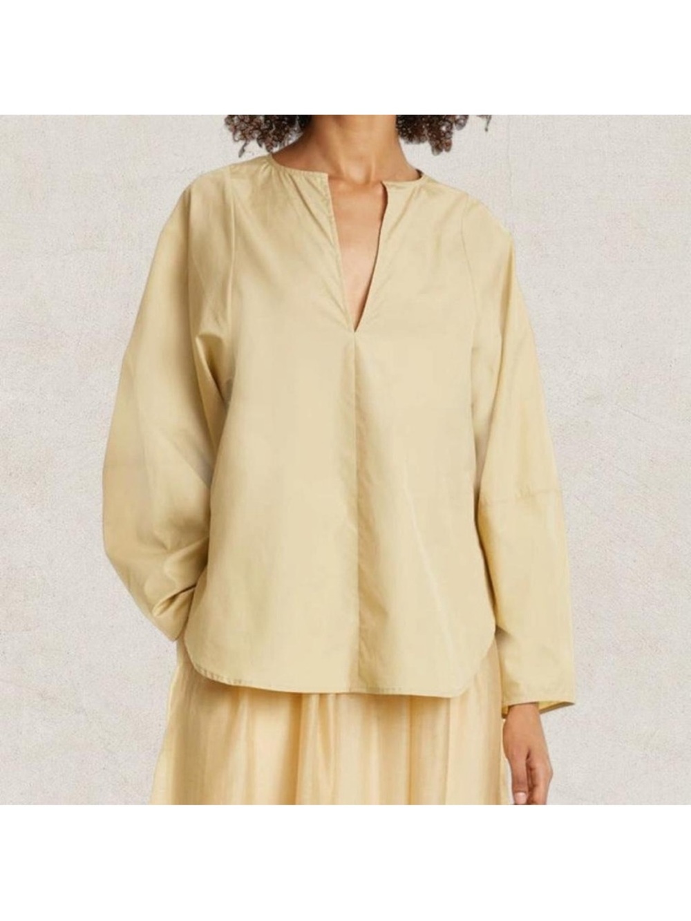 Vince Cotton V-Neck Long Sleeve Popover Blouse Top Size S Beige Tan